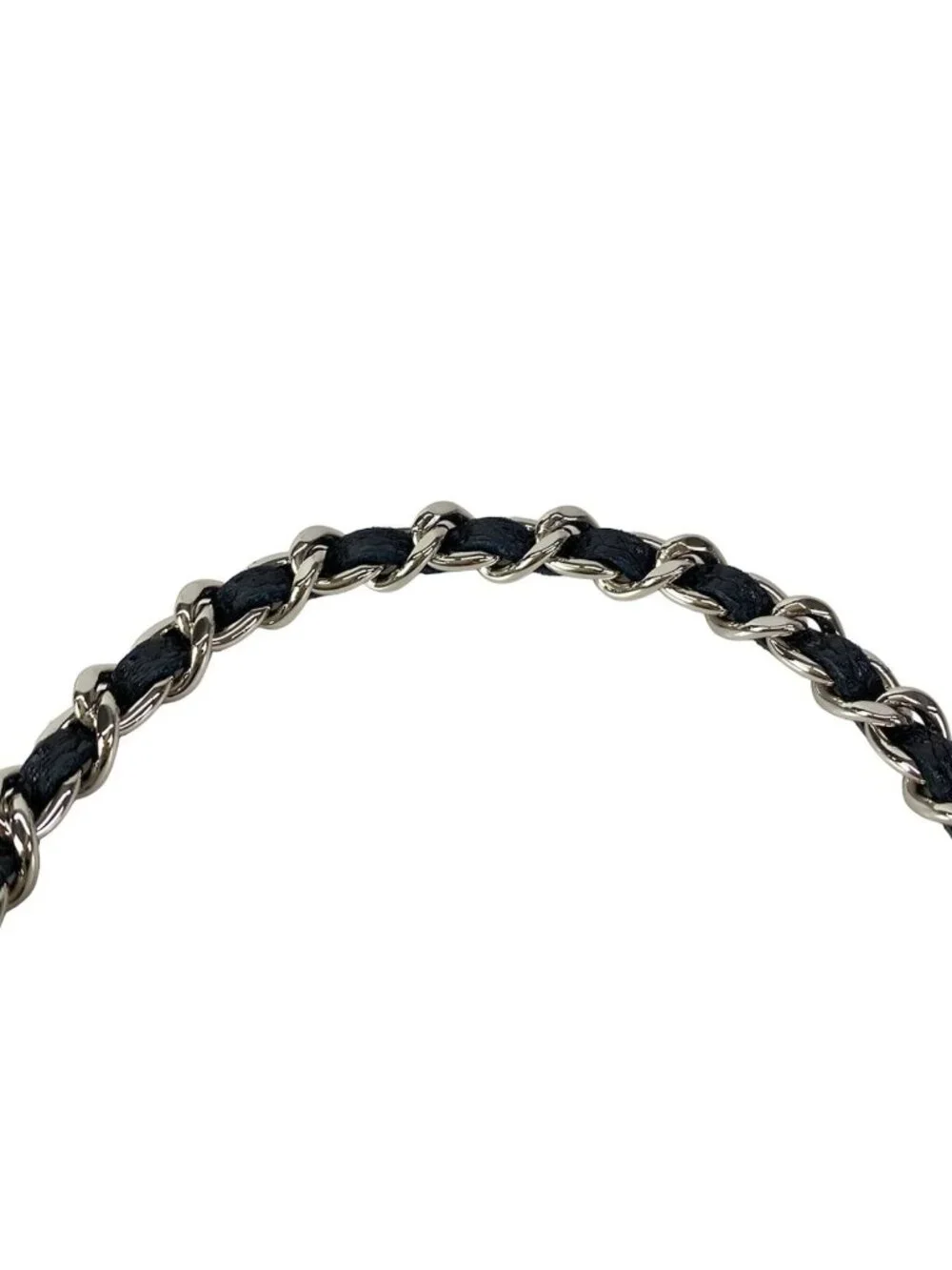 Chanel Wallet Half Moon Black Chain Shoulder Silver CC Logo